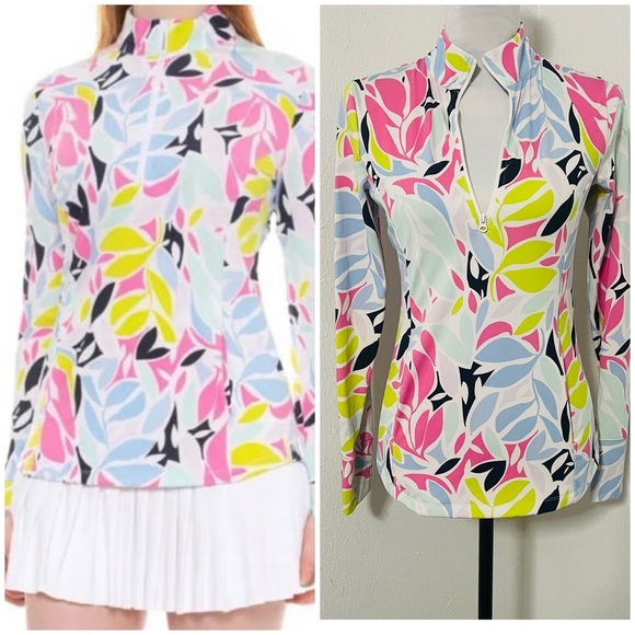 Tommy Bahama Tops - Tommy Bahama Golf Women’s XS Printed Quarter Zip UPF 50 Long Sleeve Top Pockets